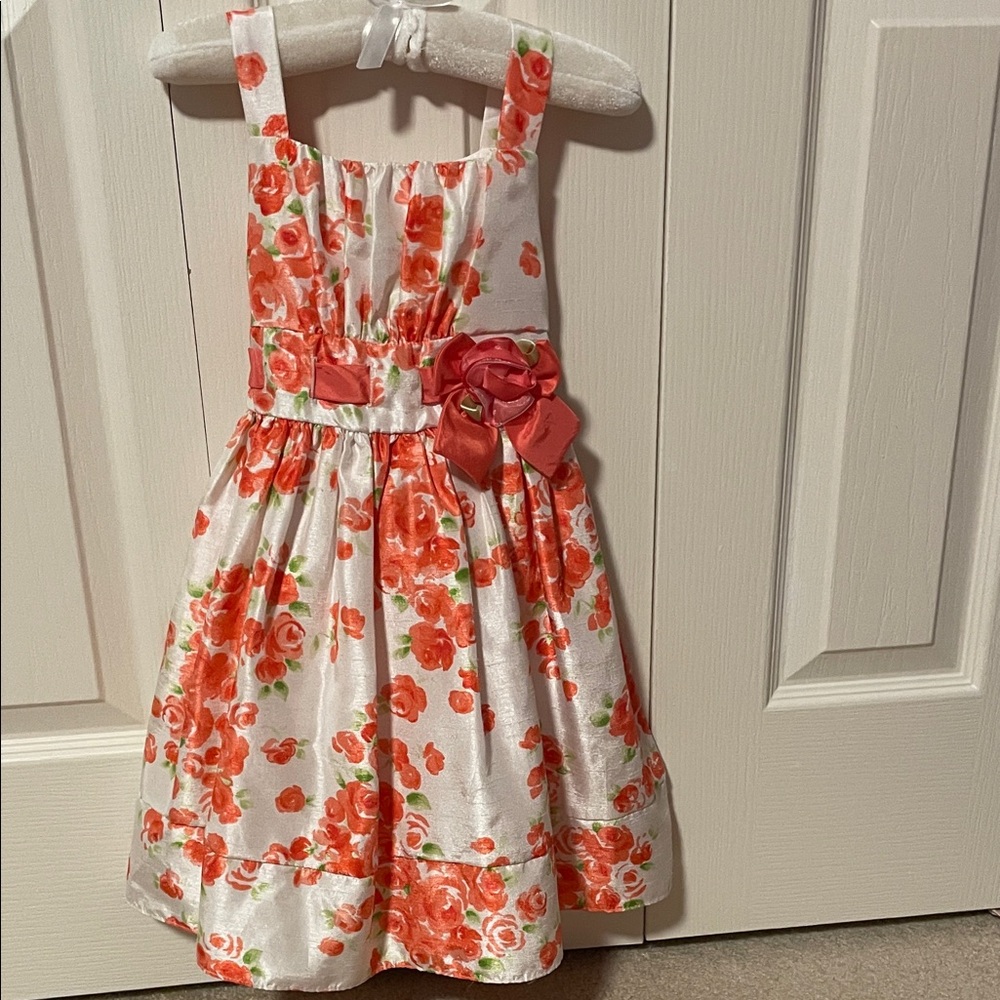 Elegant Floral Kids Dress with Orange Highlights